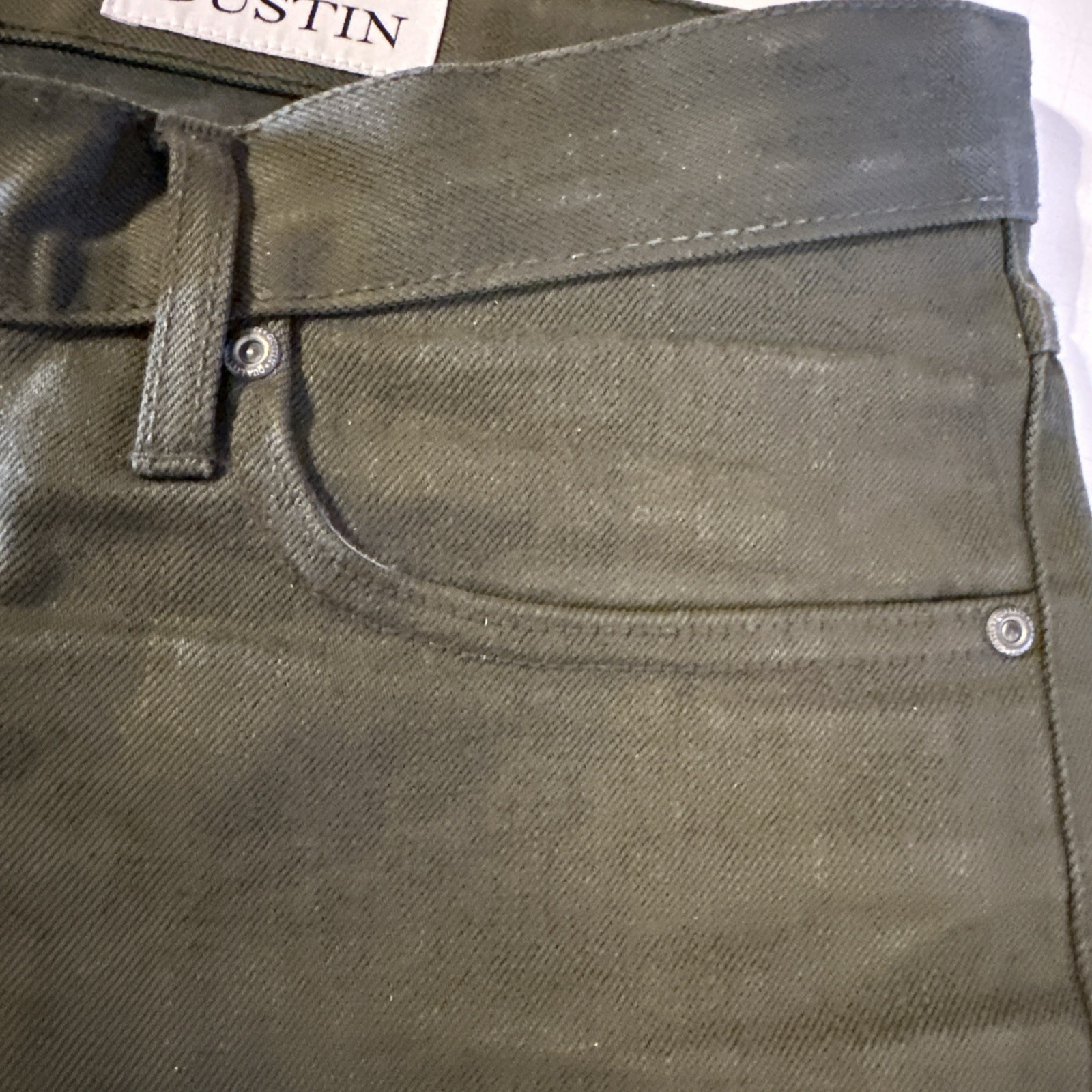 Gustin Mens Slim Fit Raw Selvedge Jeans Olive Green Size 34 x34 Made n USA Denim