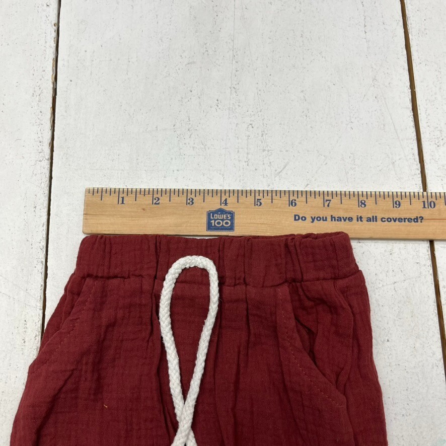 Maroon 2 Piece Gauze Short Sleeve & Shorts Set Kids Size 6-9 Months NEW