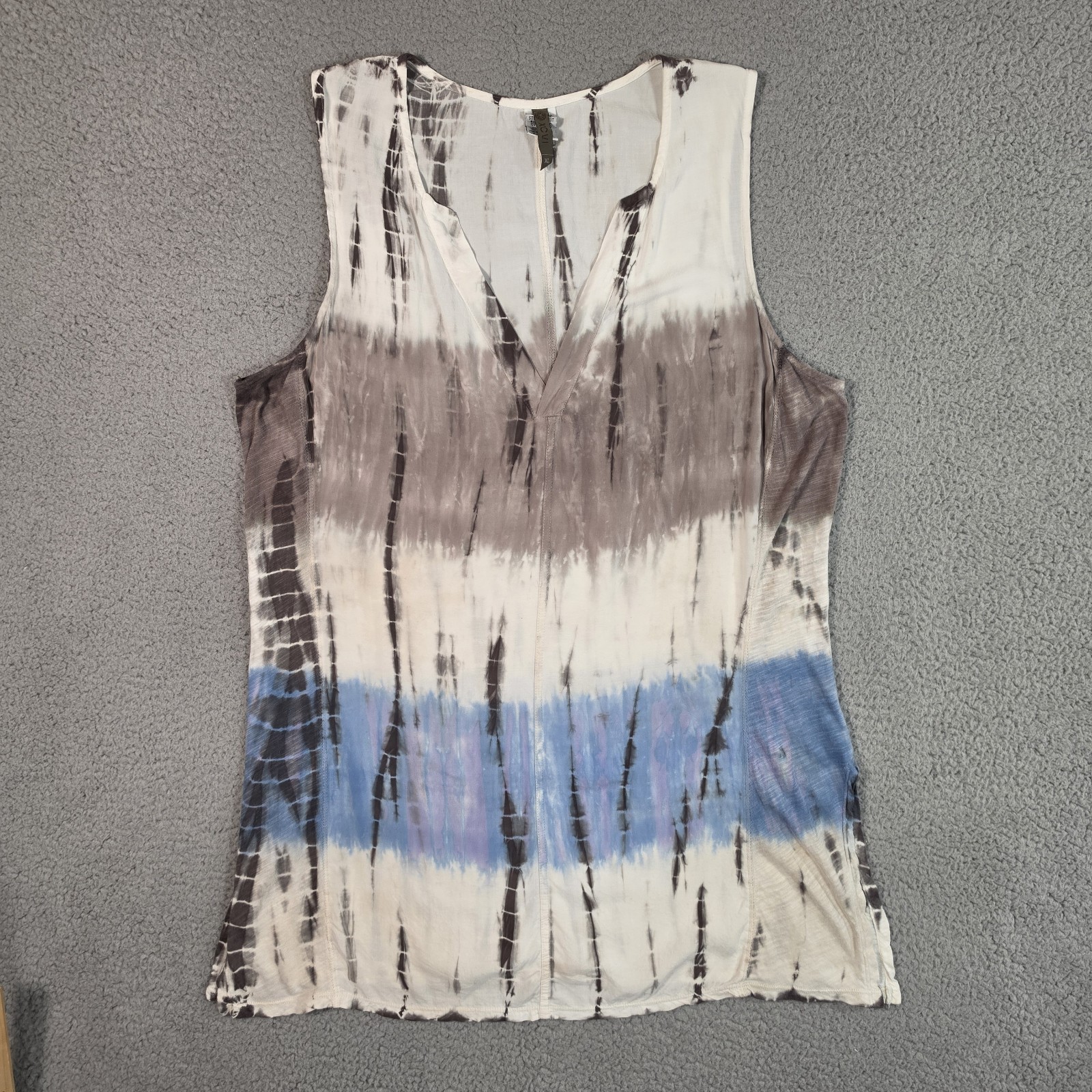 XCVI Tunic Tank Top Womens XL Brown Ombre Lightweight Lagenlook V Neck Boho Dye*