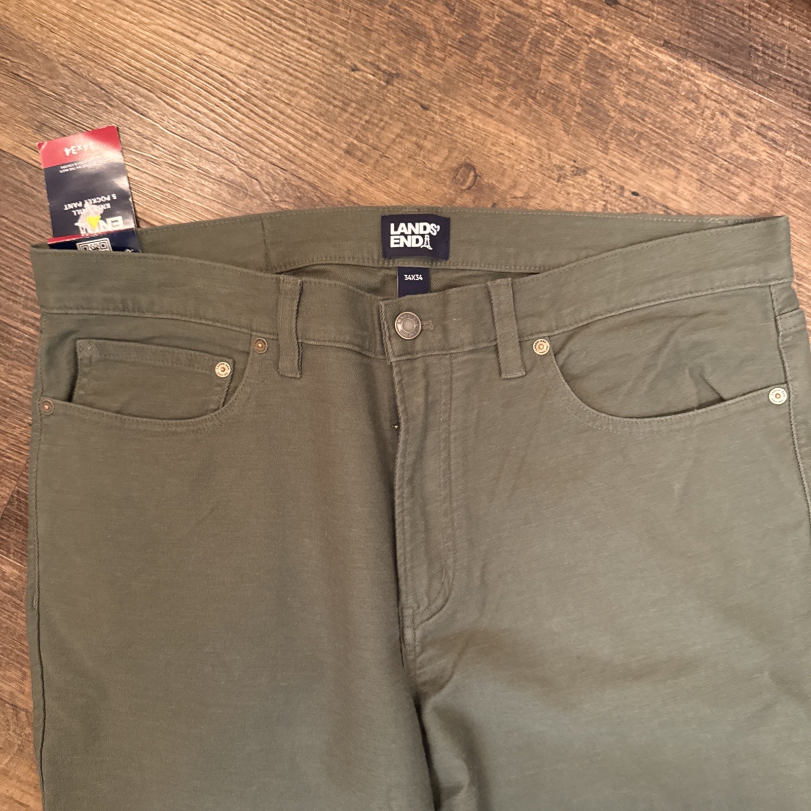 Lands End Men’s 34×34 Knit Twill Tapered Classic Fit 5 Pocket Pant Green NEW