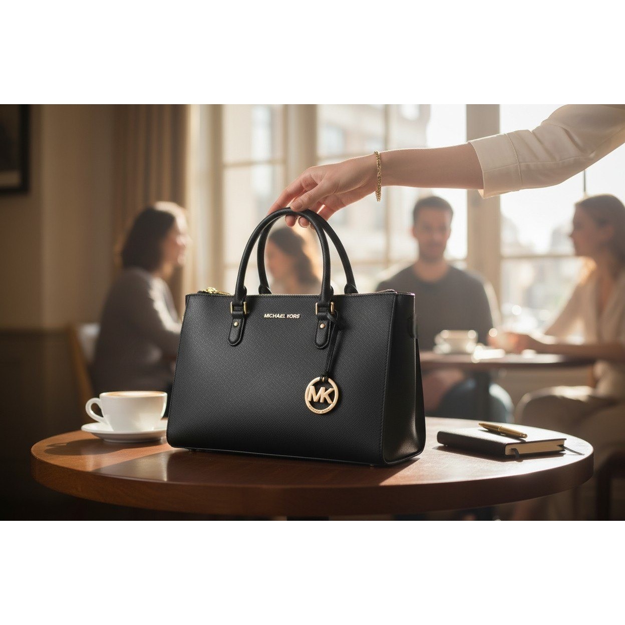 Michael Kors Savannah Satchel Women Black Saffiano Leather Gold Hardware Large