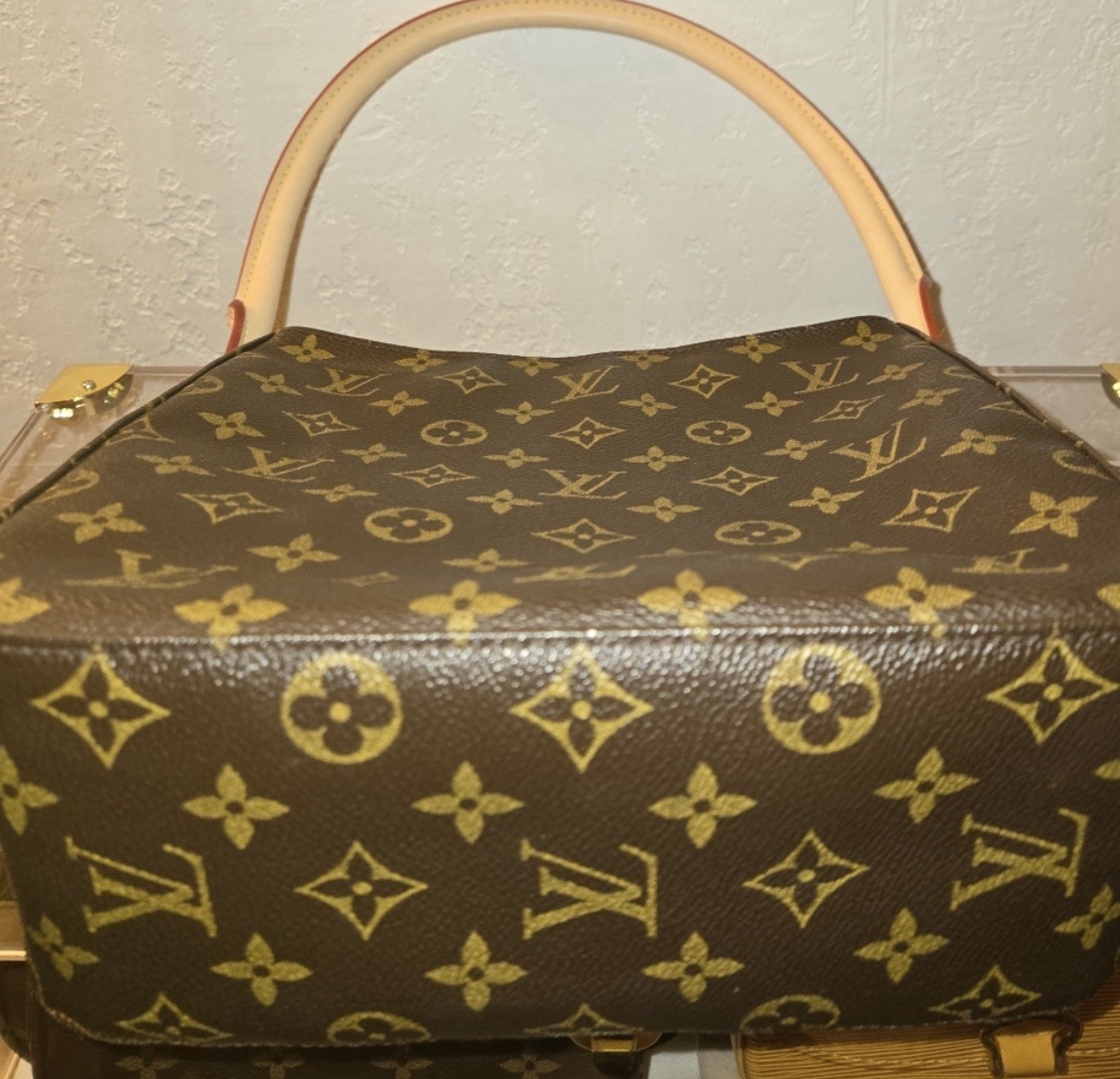 Louis Vuitton Looping Monogram Medium Shoulder Bag Brown Beige Strap Gold Zip