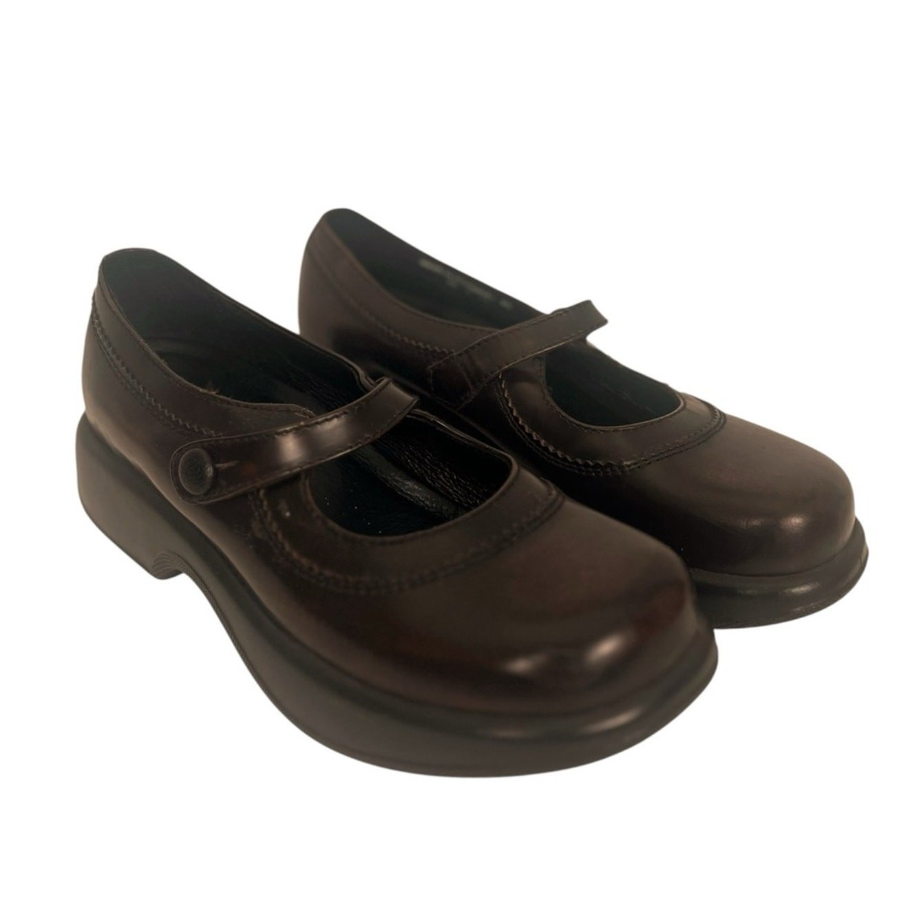 Dansko Mary Jane Leather Dark Brown Clog Size 39/8.5 Comfort Schoolgirl Retro