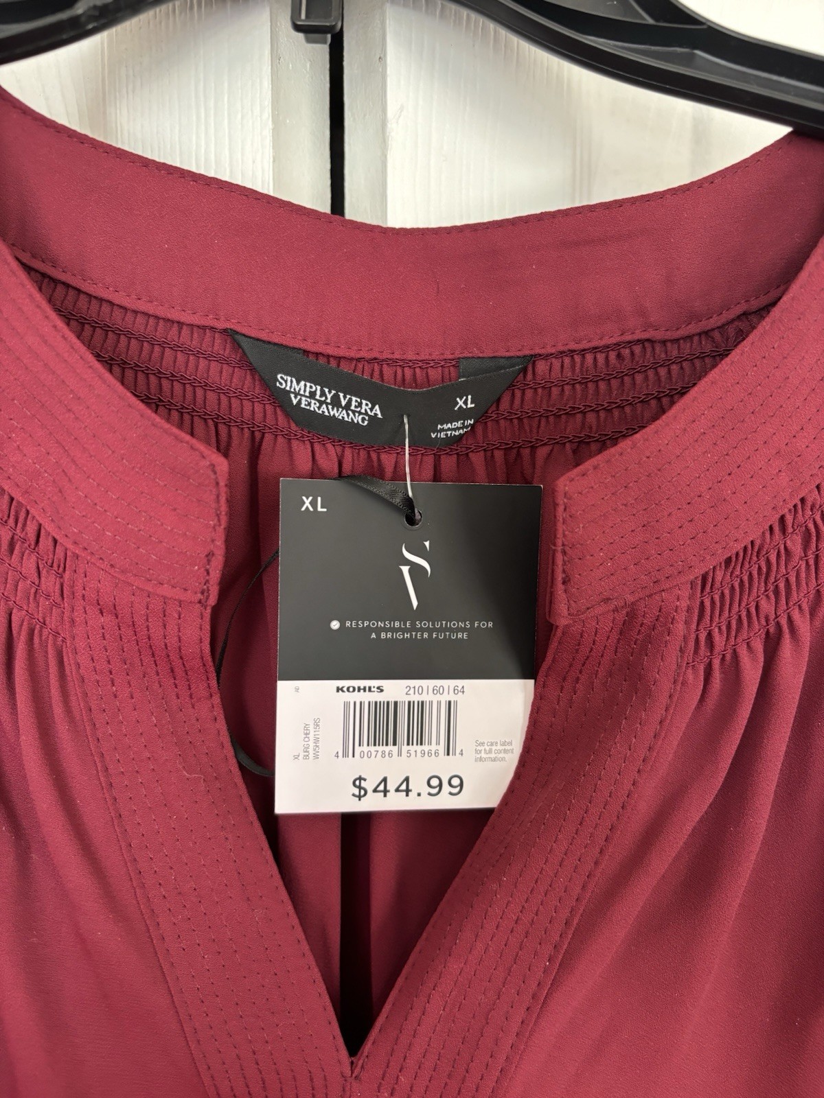 Simply Vera Wang Women’s Long Sleeve Polyester Burgundy Cherry XL Blouse