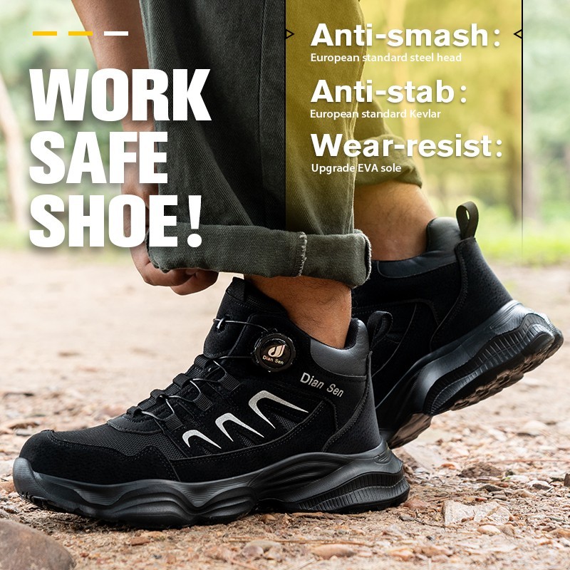 Men Comfortable Work Boots Rotary Buckle Safety Shoes Anti shock Steel toe shoes