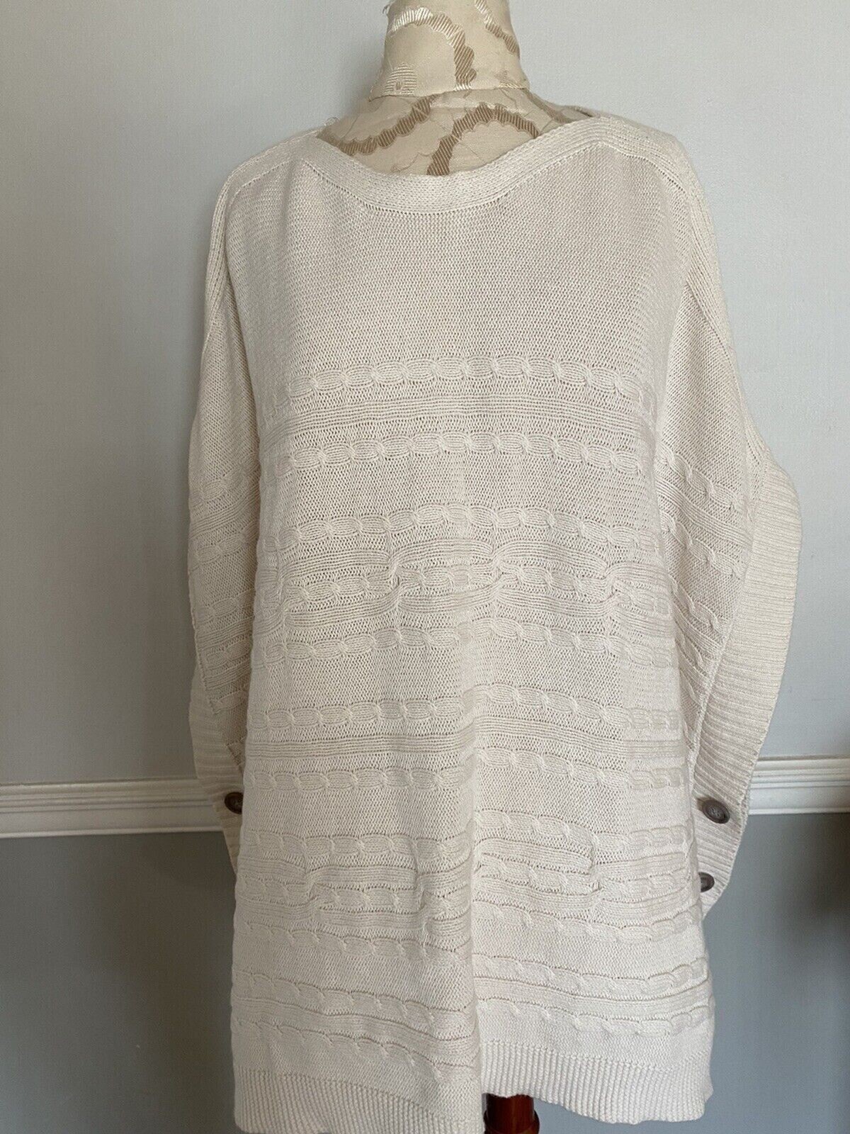 BANANA REPUBLIC Cable Knit Poncho Cape Sweater Oversized Ivory Sz M L XL Button
