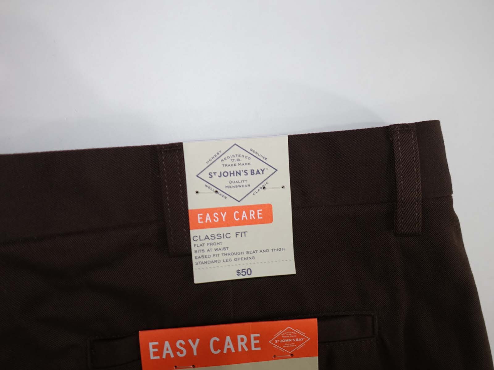 St. John’s Bay Men’s Easy Care Classic Fit Khaki Pants 40 x 30 NWT Brown