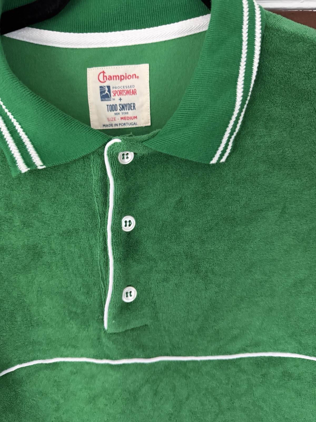 Todd Snyder x Champion Velour/Terry Cloth Long Sleeve Polo Shirt Medium Green