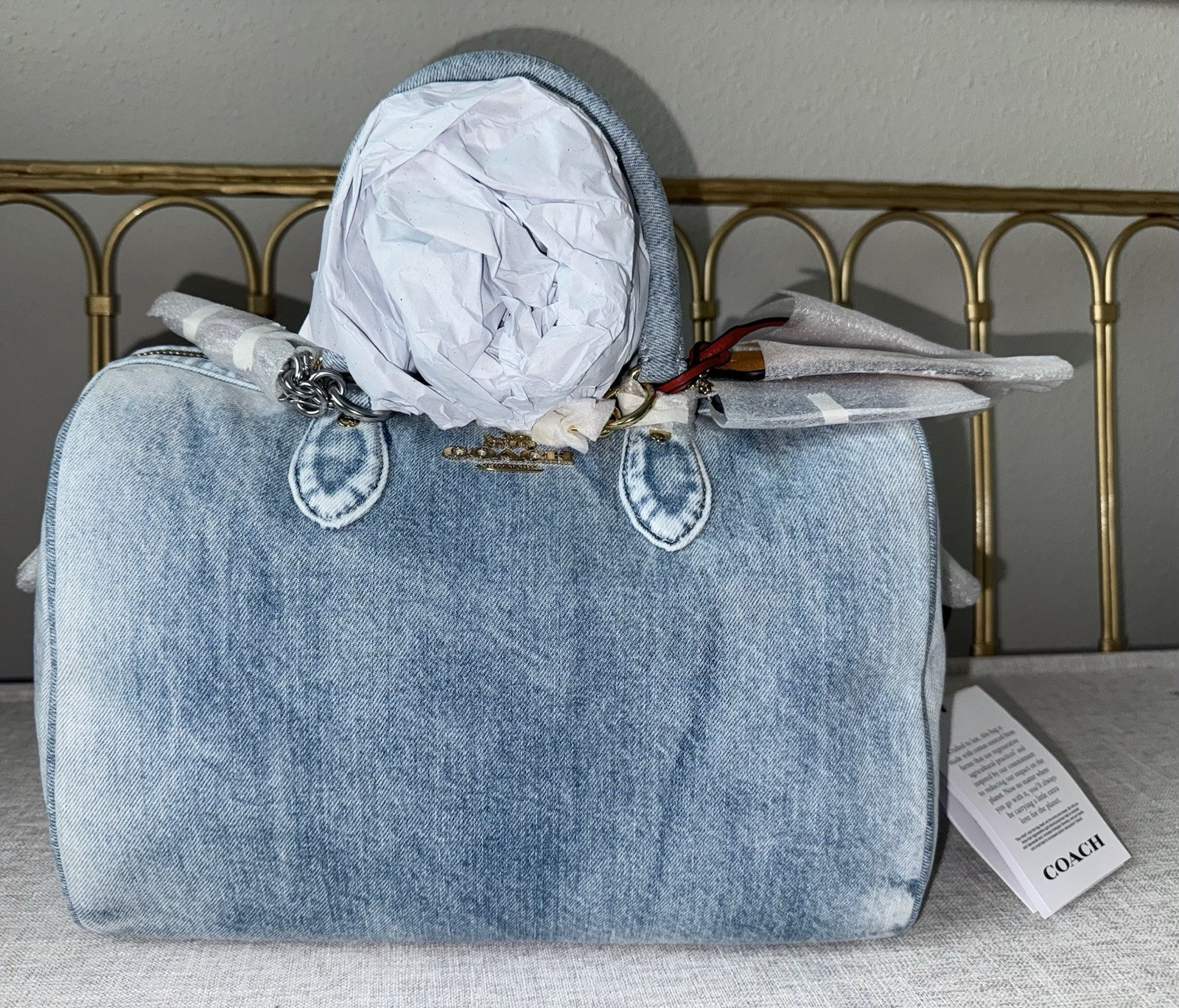 NWT Coach Rowan Large Satchel Bag In Loved Denim With Charms CDY75 SHIPS TODAY