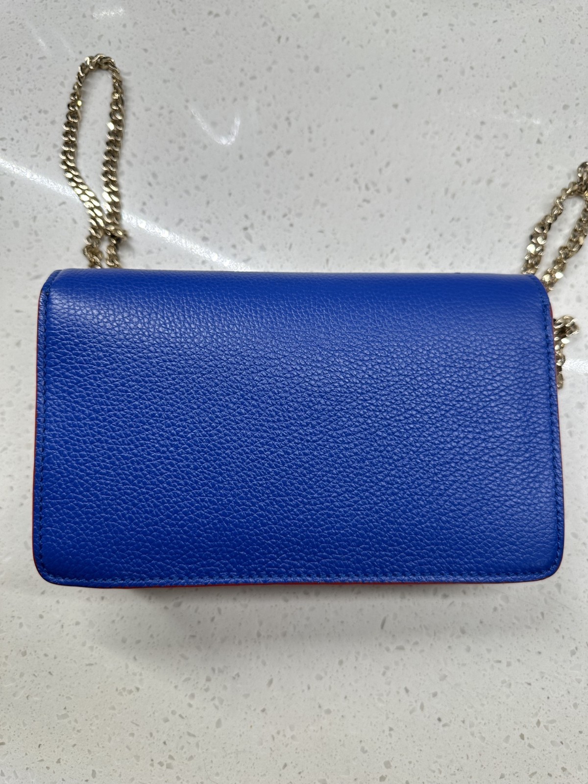 Versace Medusa Blue Crossbody Bag Gold Chain Strap Magnetic Closure Pockets