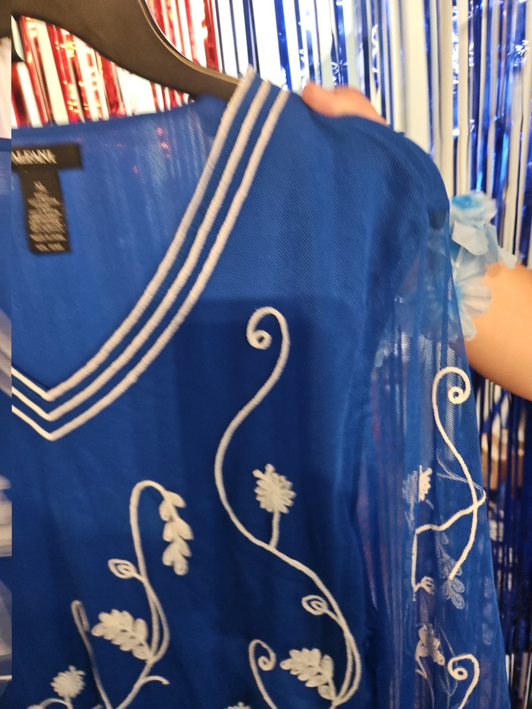 Alfani Blue tunic white embroidery sheer layered – NWT Size XL