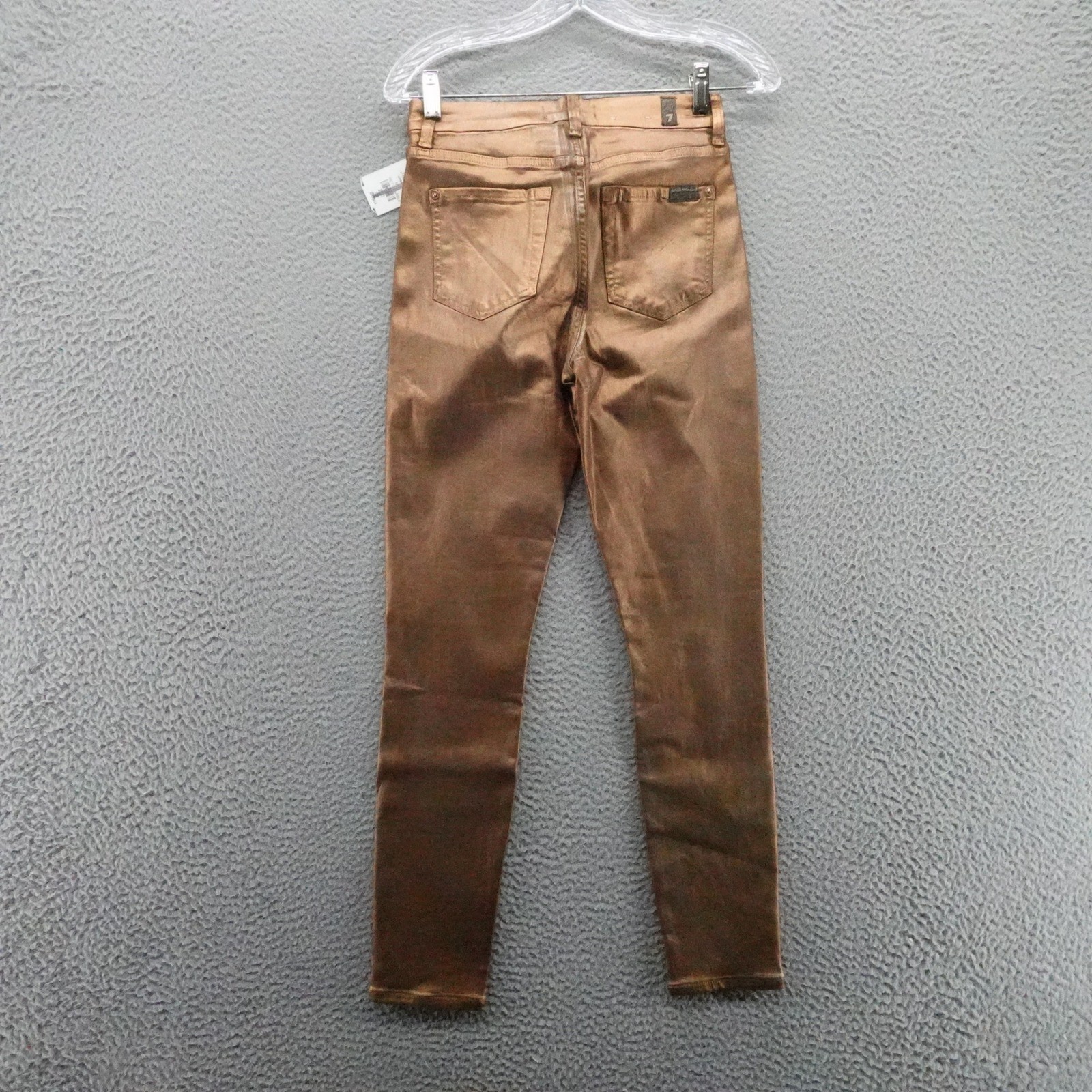 7 For All Mankind Womens Metallic Bronze Coated Skinny Jeans Size 26 NEW