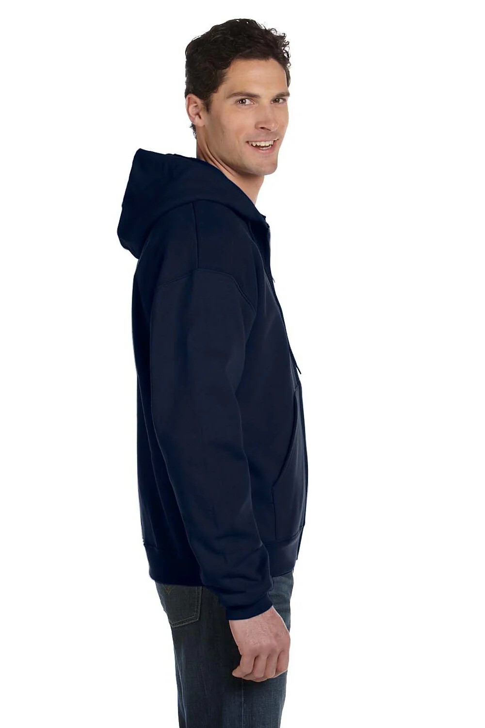 Champion Powerblend Double Dry Action Fleece Full Zip Hoodie Navy Blue Size M