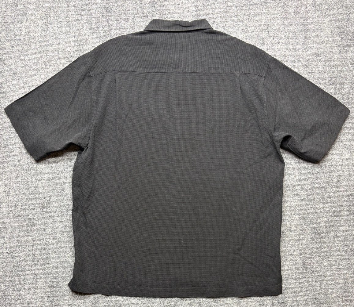 Anthology Mens Large Black 100% Silk Short Sleeve Button Down Shirt Textured