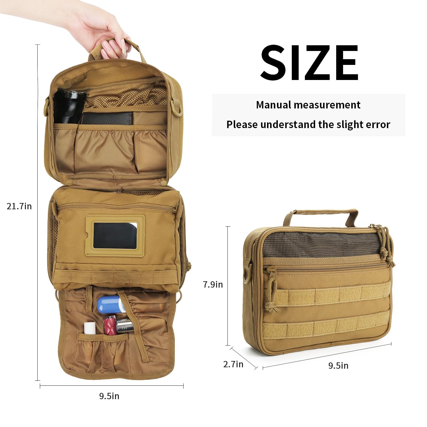 SMONT Tactical Toiletry Bag for Men Travel, 9.5 x 7.9 x 2.7 inches, Brown