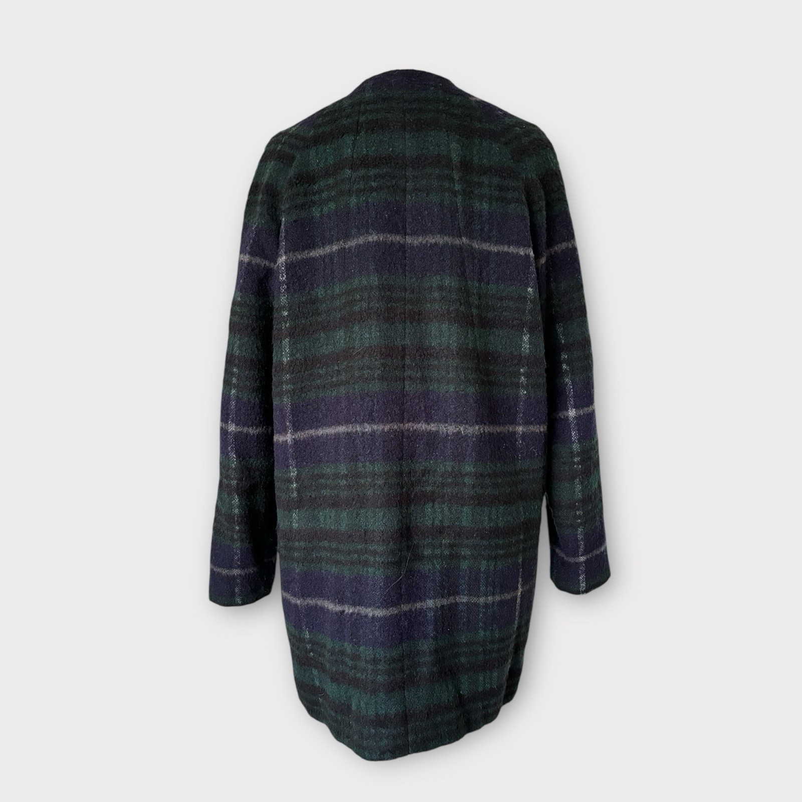 Marks & Spencer Coat 12 Navy Blue Green Plaid Tartan Check Wool Mix Winter READ