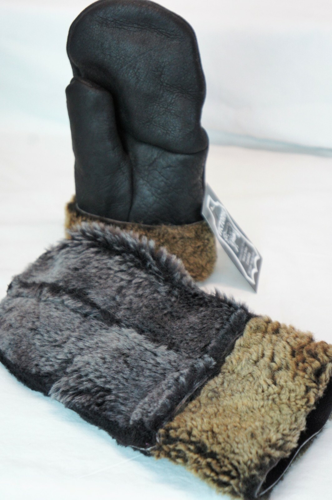 REAL GENUINE SHEEPSKIN SHEARLING LEATHER MITTENS UNISEX BROWN / BROWN ASH S-2XL