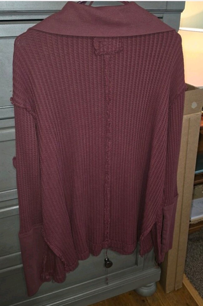 We The Free Burgundy Rib-Knit Collared Pullover Sweater Long Sleeve L