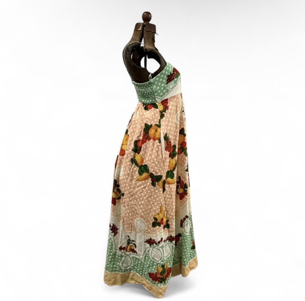 Caroline Constas Linen Blend Spaghetti Strap Fruits Print 53″Long Dress sz S
