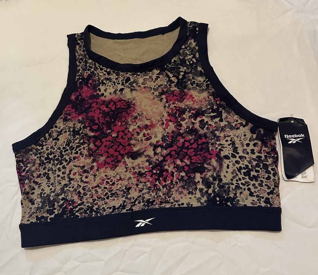 Reebok Sports Bra Womens Size XL Active Workout Mod Safari Keyhole Cotton NWT