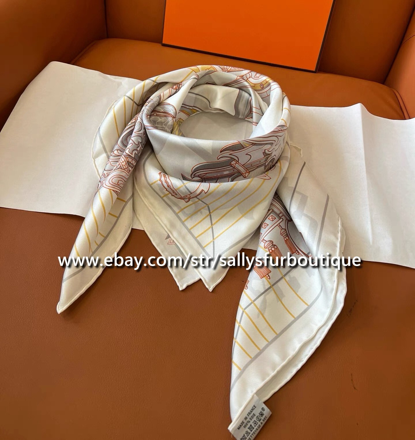 Sallys Boutique 14~18 Momme Twill Silk Wrap Scarf Saddle Print Square Shawl 35″