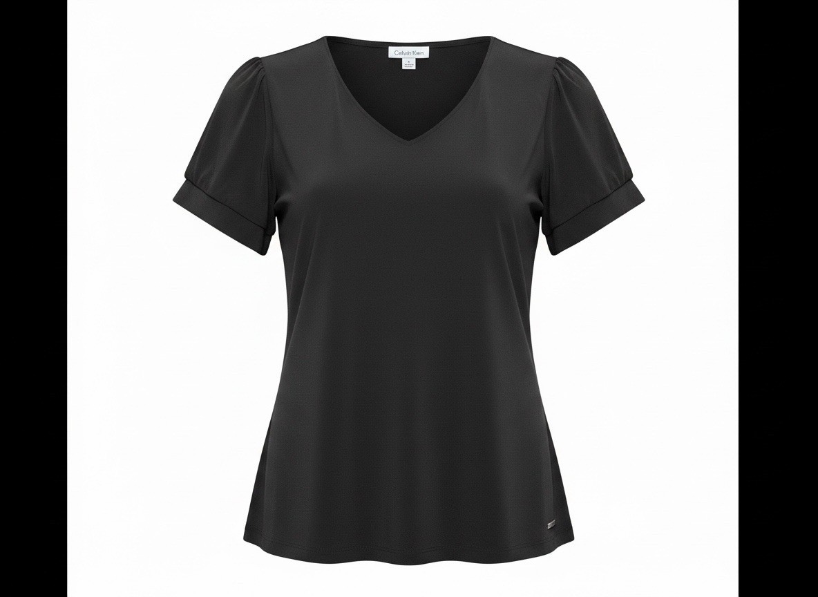 CALVIN KLEIN BLACK V NECK FLUTTER SLEEVE TOP SIZE SMALL