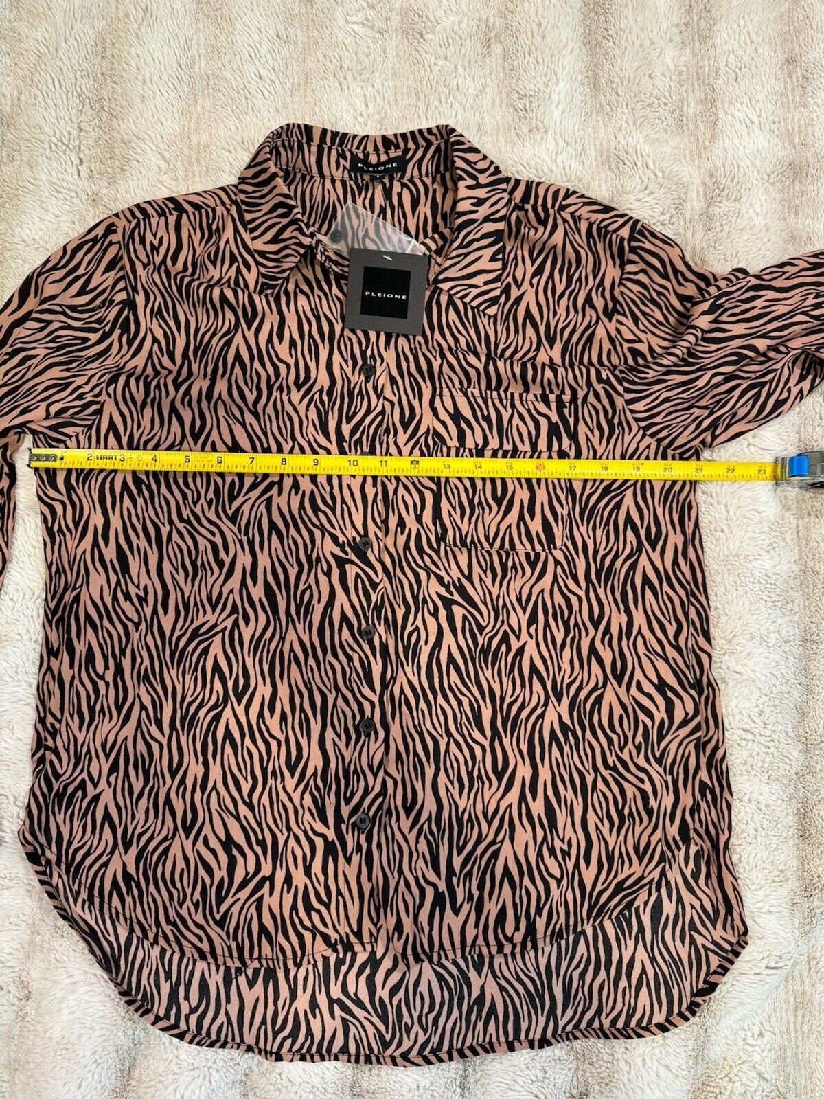 Pleione Zebra Print Button Up Blouse Women Small Roll Tab Long Sleeve NWT