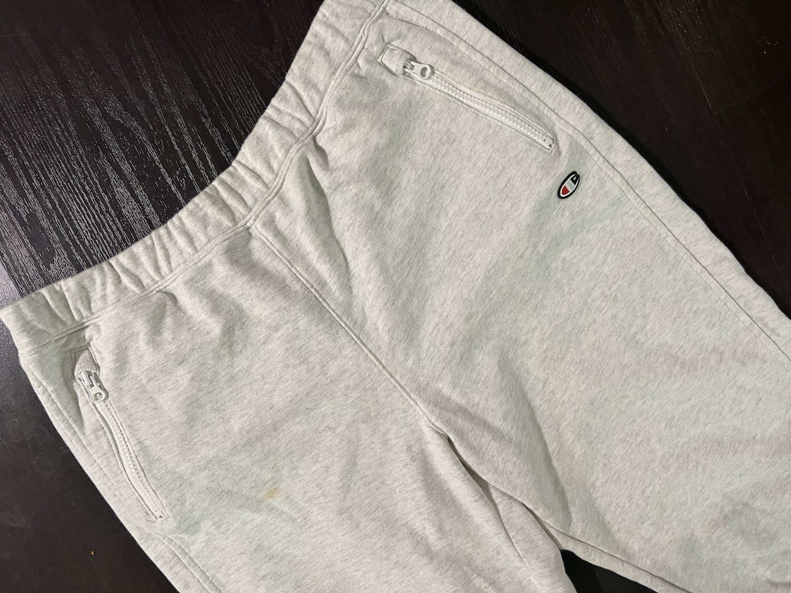 Vintage Champion L Gray Blue Pink Colorblock Jogger Pants Zip Pockets Drawstring