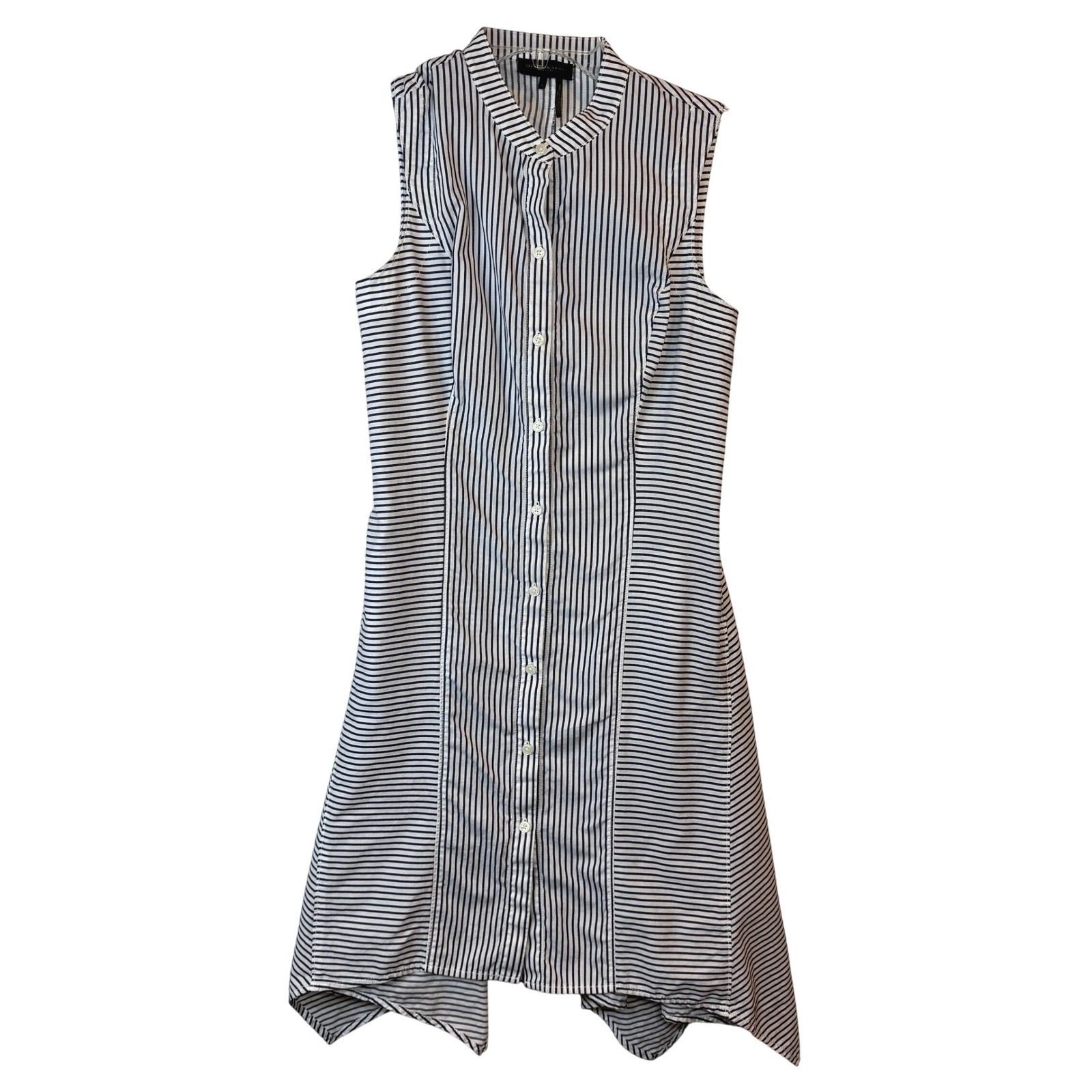 Donna Karan New York Blue White Striped Sleeveless Handkerchief Hem Dress S