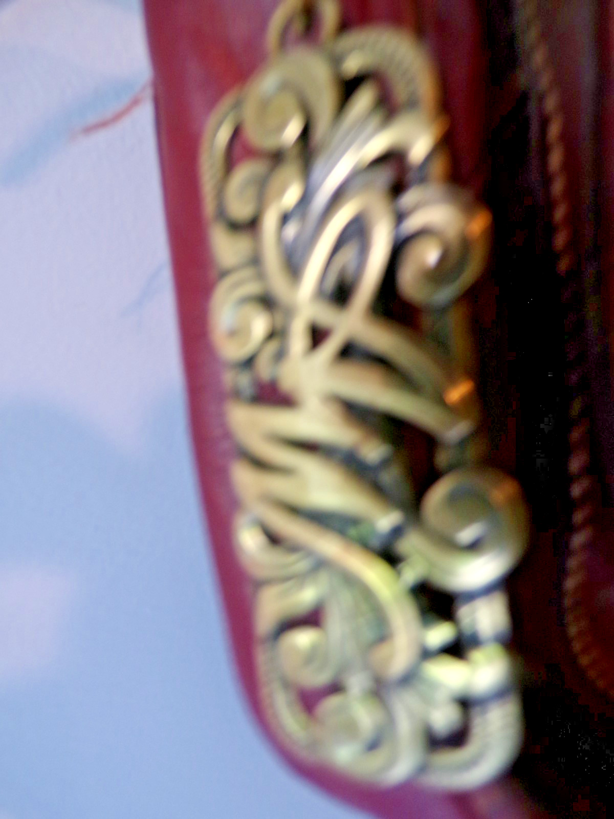 American West Hand Tooled Design Leather Handbag, Deep Red
