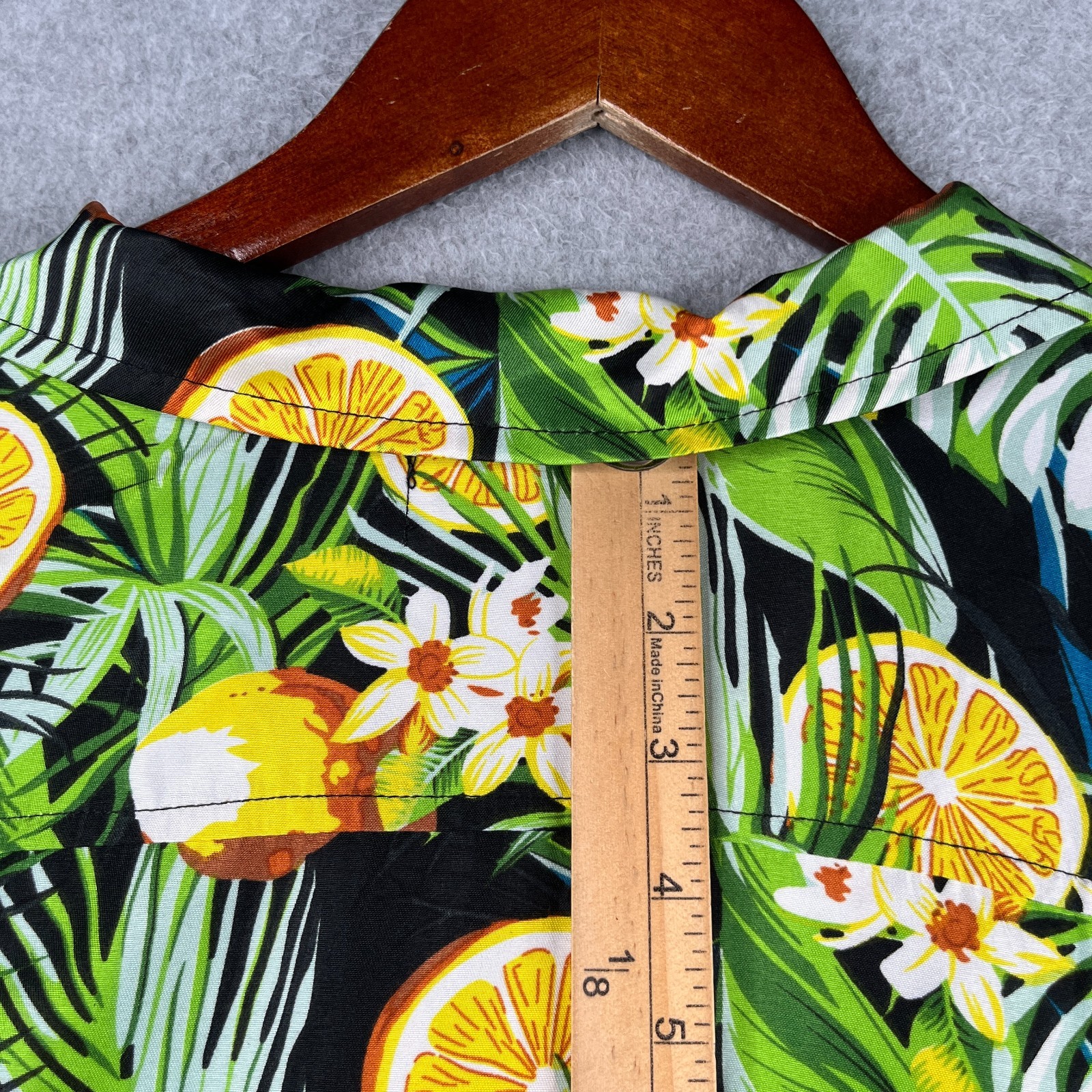 Barry Wang Tropical Lemon Print Floral Shirt XL Button Up Short Sleeve Mens XL
