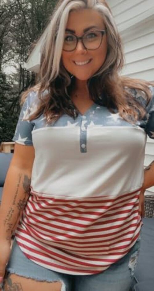 Womens Plus Size Tops 4Th of July T-Shirt 5X-Large Star – Red Striped Usa