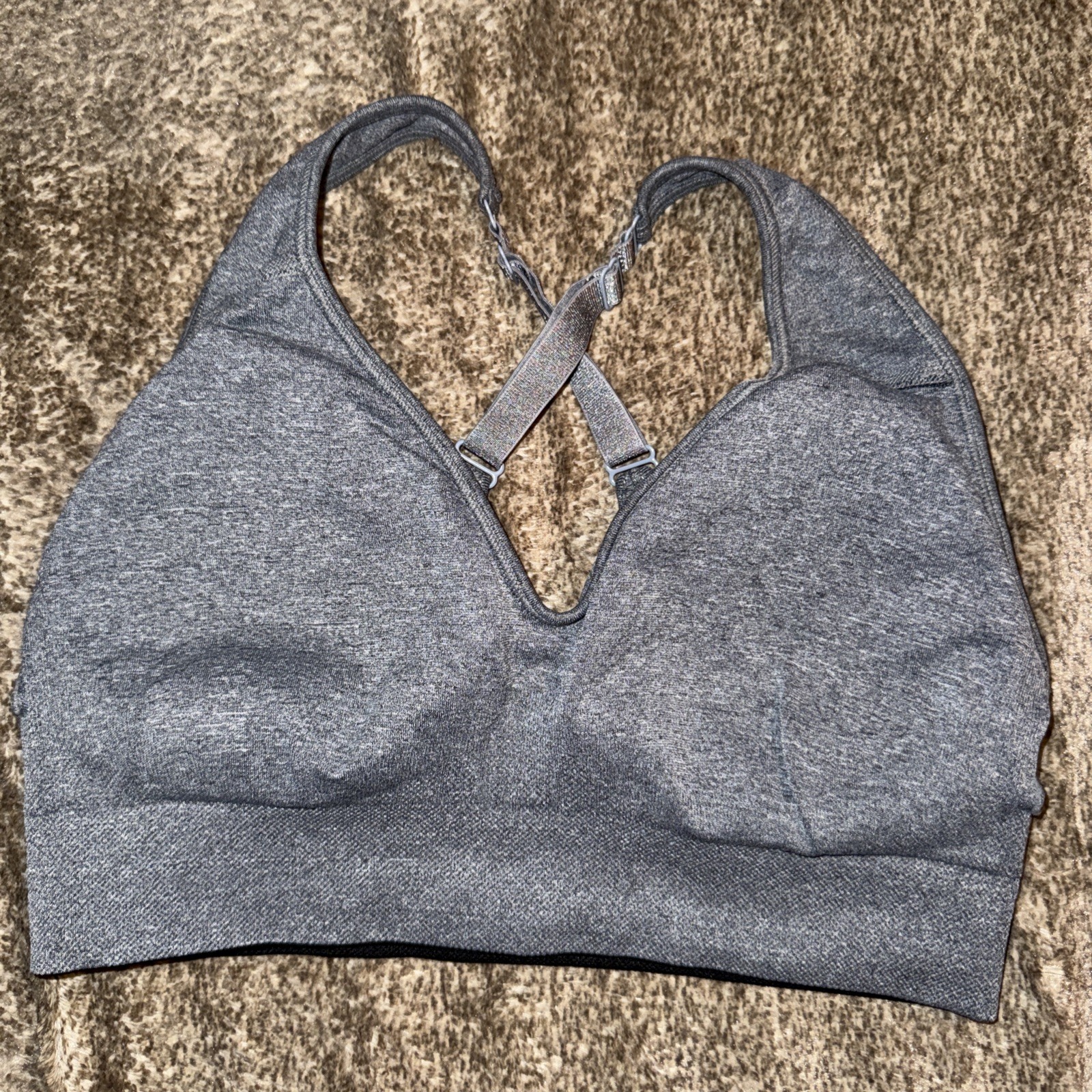 Pre-Owned Puma Gray Black White Convertible Sports Bra Medium M