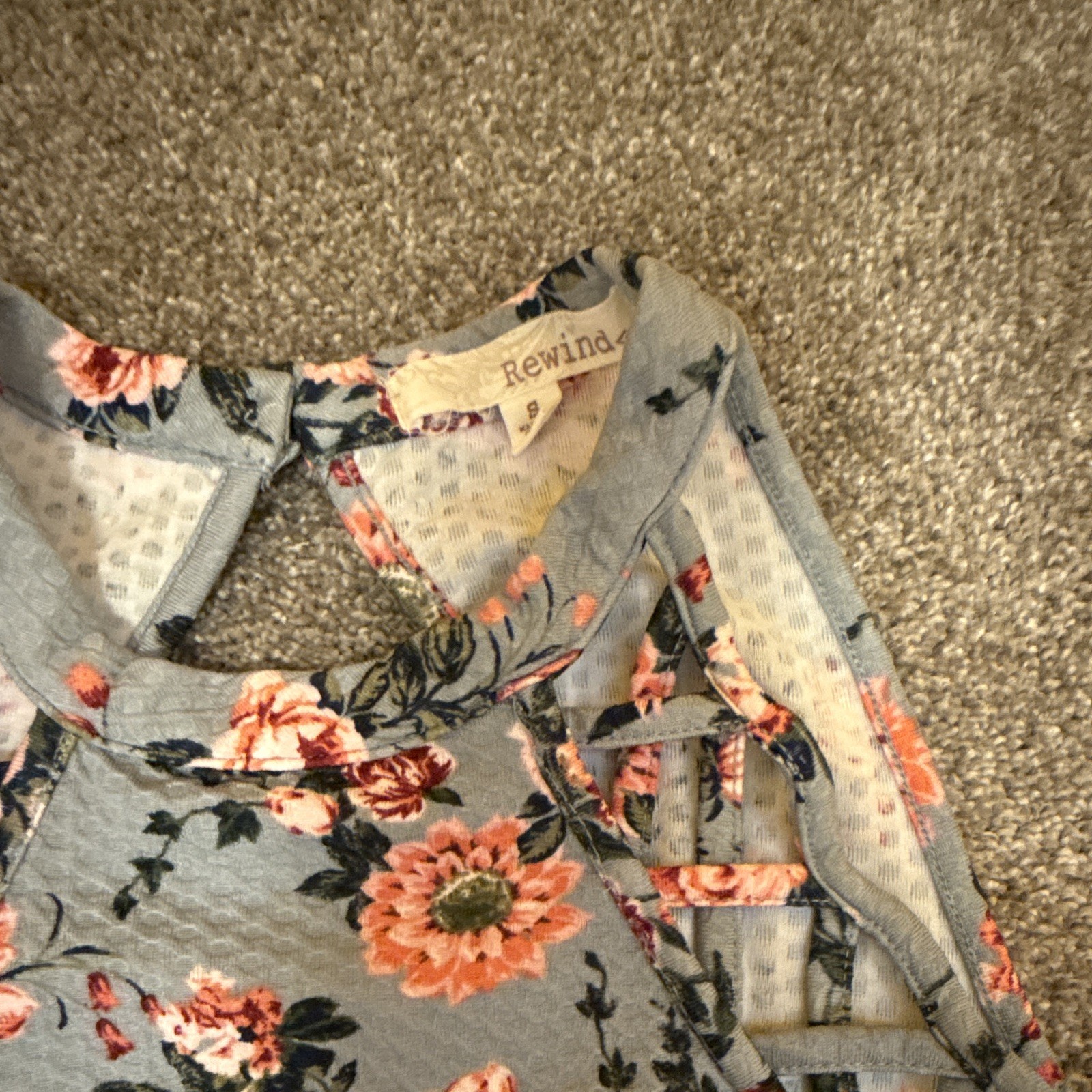 Rewind Juniors Sundress Size S Blue/Pink Floral Halter Sleeveless Keyhole Knee