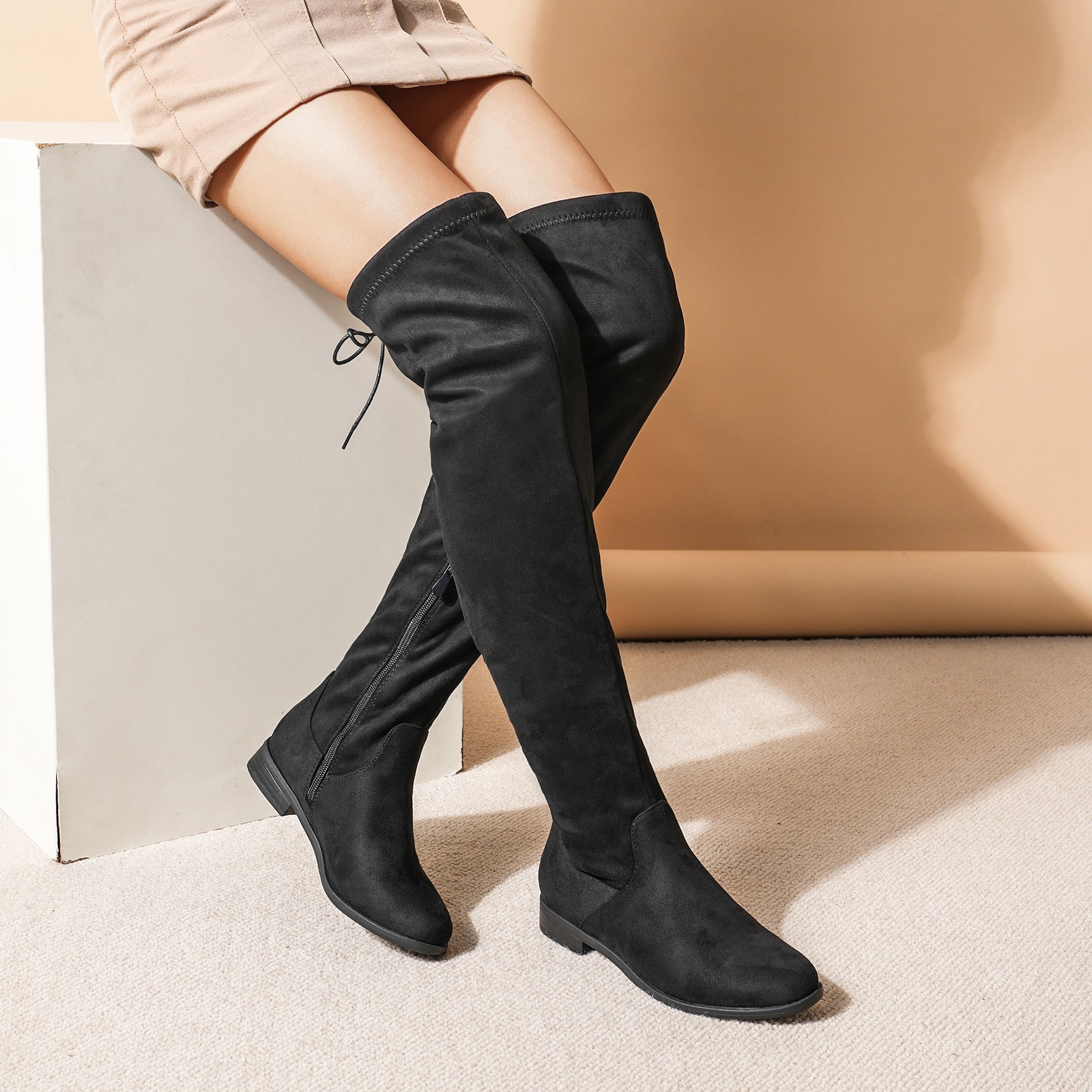 Womens Fashion Over The Knee Boots Suede Thigh High Zip Boots Size US 5-11