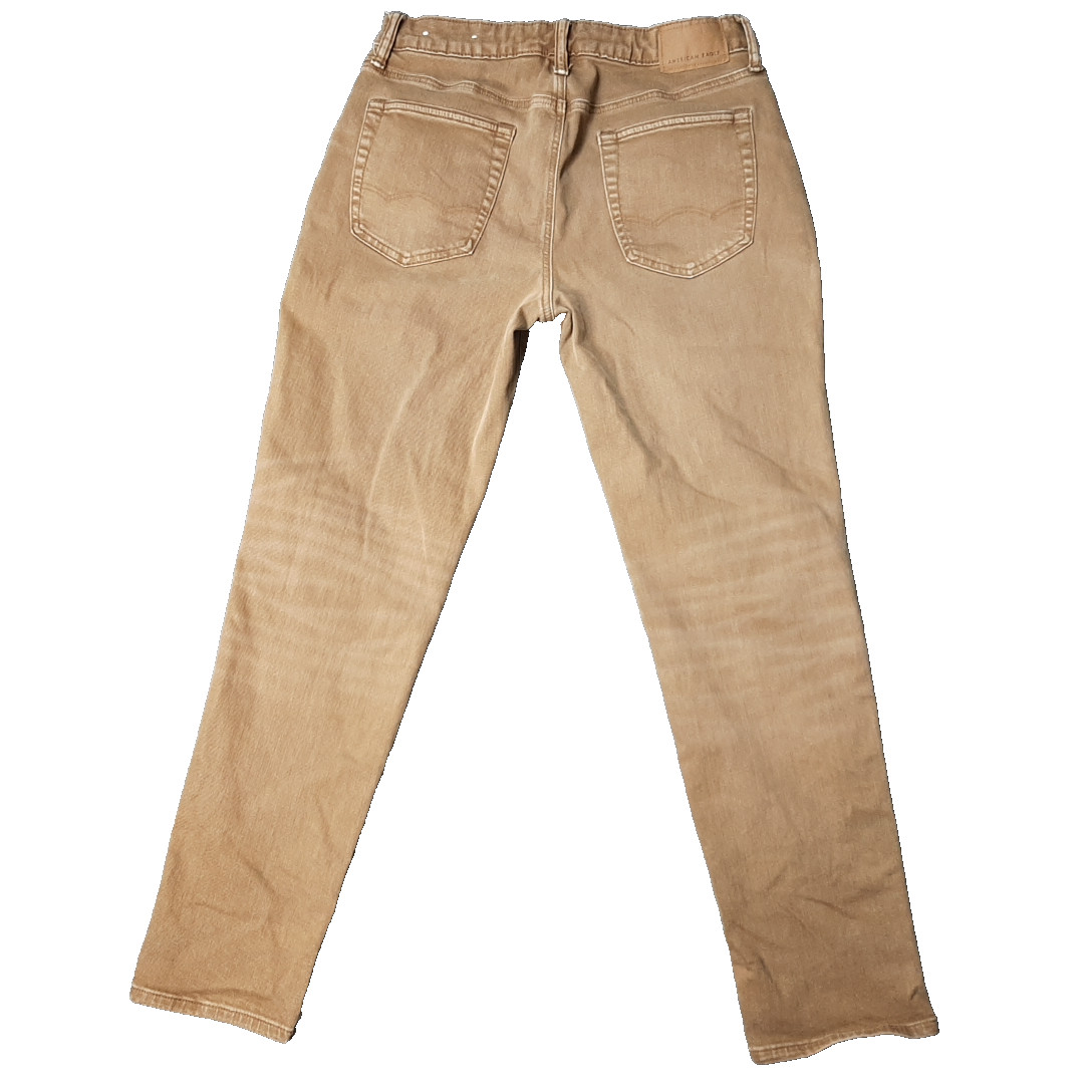 American Eagle Jeans Mens 32×30 Brown Tan Denim AirFlex Preppy Faded Whiskering