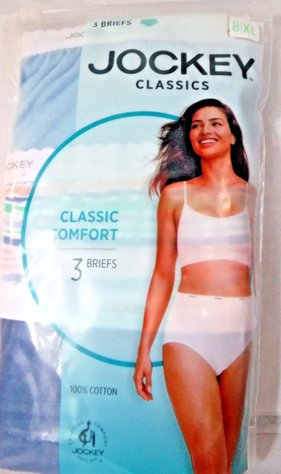 Jockey Classics 3 Briefs white elastic waistband size 8 blue stardust mix