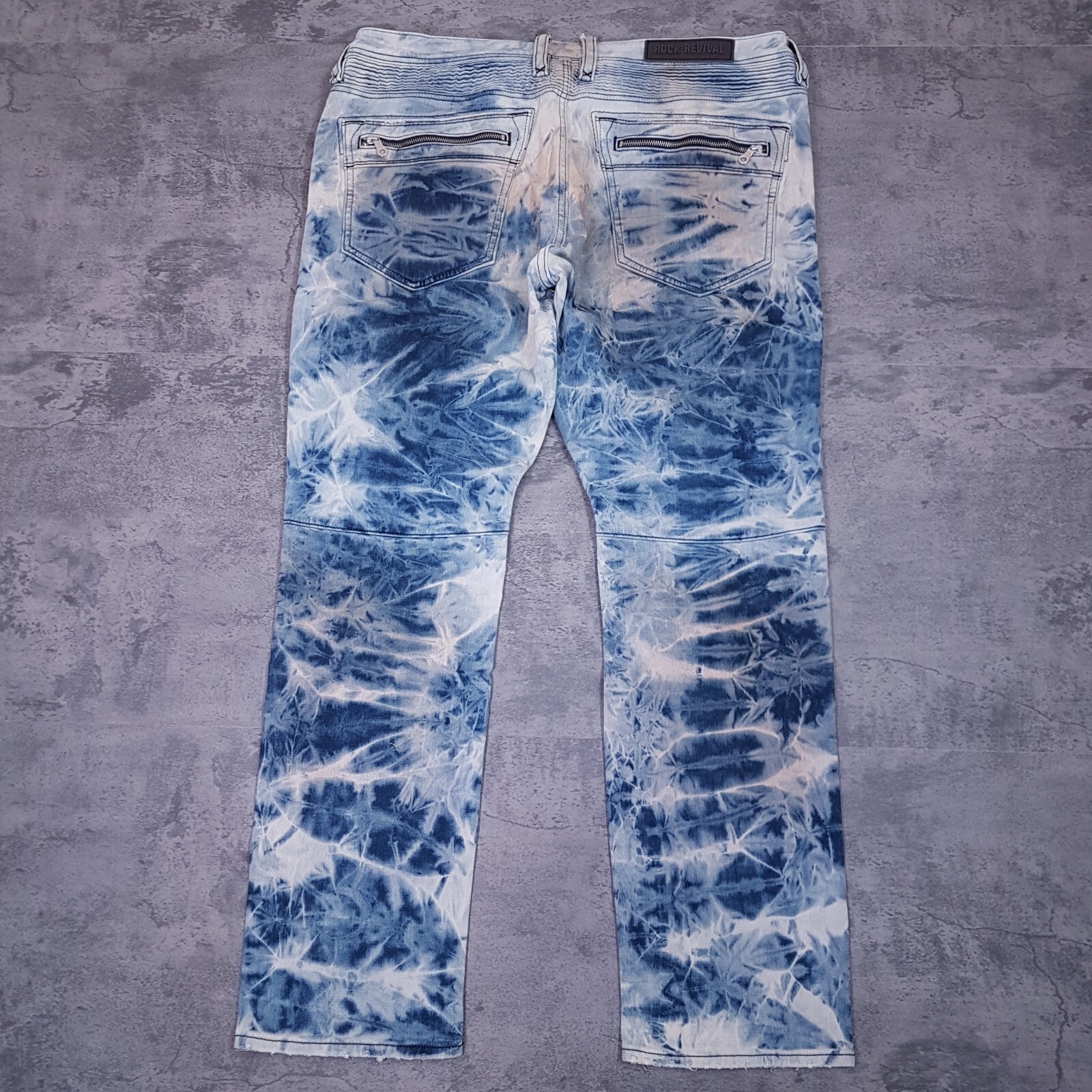 ROCK REVIVAL Daviday Moto Acid Wash Straight Distressed Jeans Mens Size 40×32