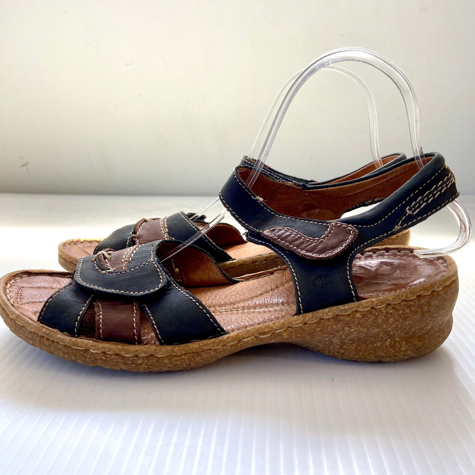 Josef Seibel Brown Black Leather Sandals Womens EU 40 US 9 9.5
