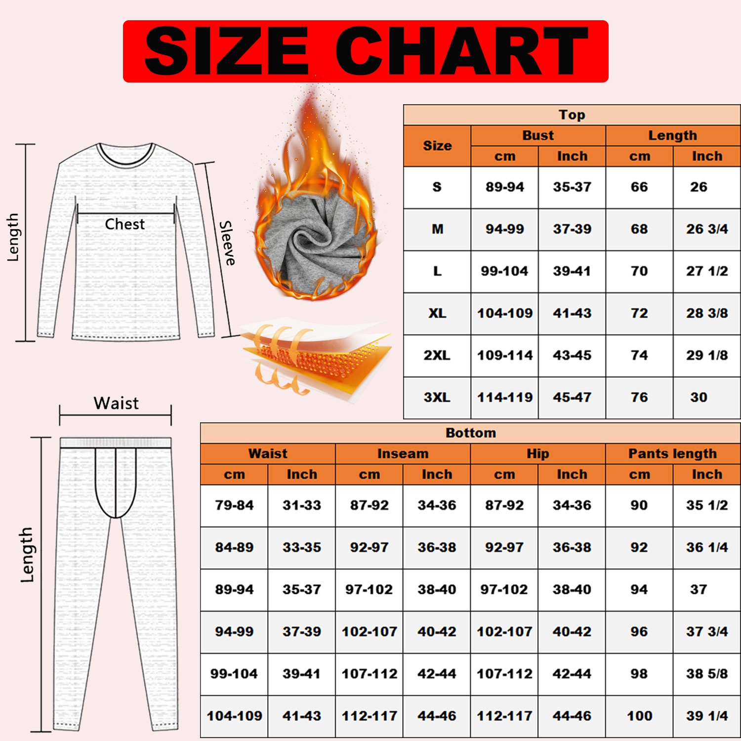 Men’s Long Johns Set Thermal Underwear Top & Pants Set Fleece Lined Warm Winter