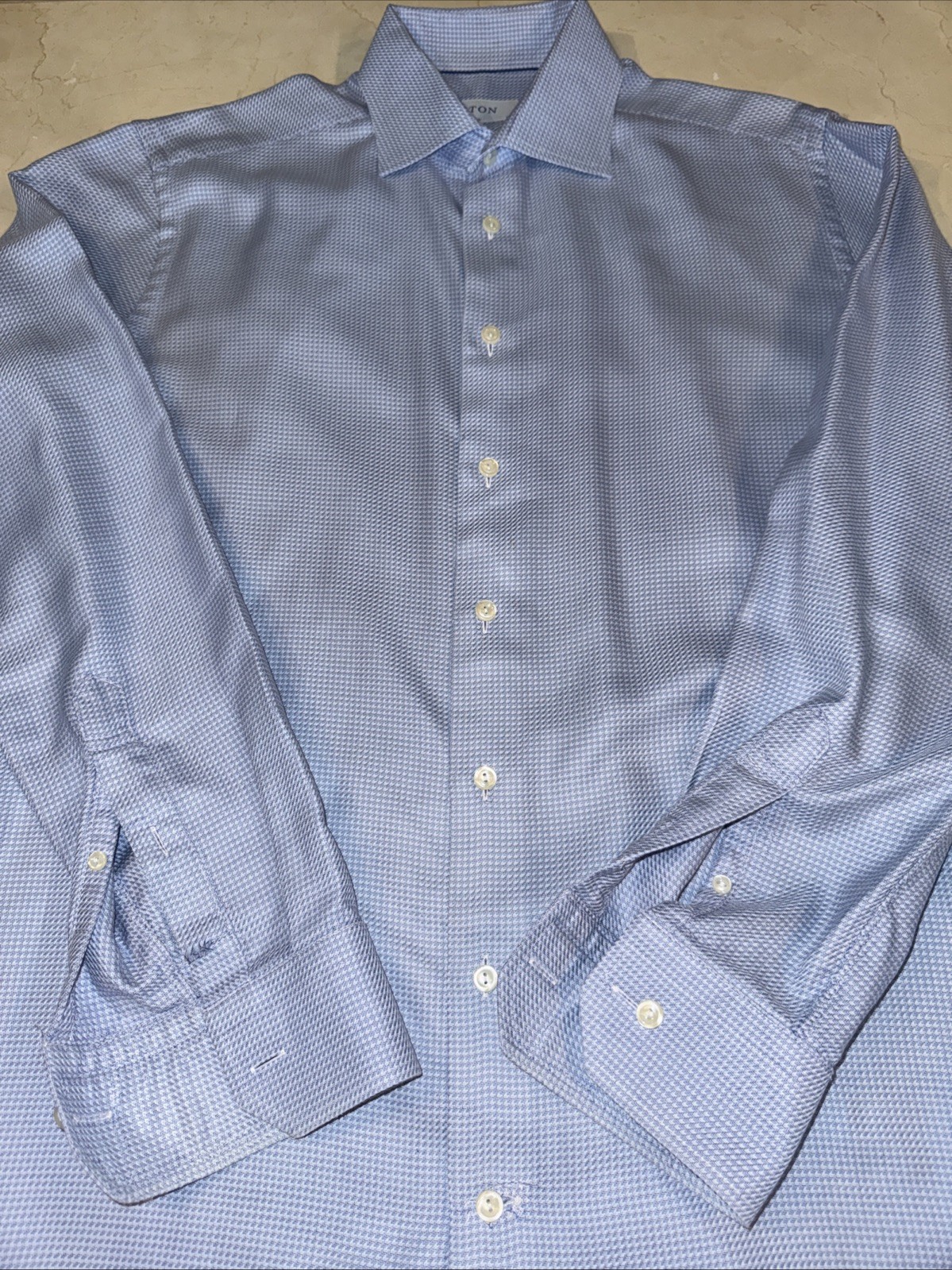 ETON MENS BLUE PREMIUM COTTON SLIM-FIT DRESS SHIRT SIZE 16/34-35 $270
