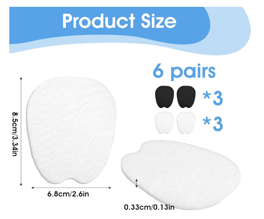 6 Pairs Felt Tongue Pads Cushion for Shoes, Soft Self-Adhesive Tongue Pads for S