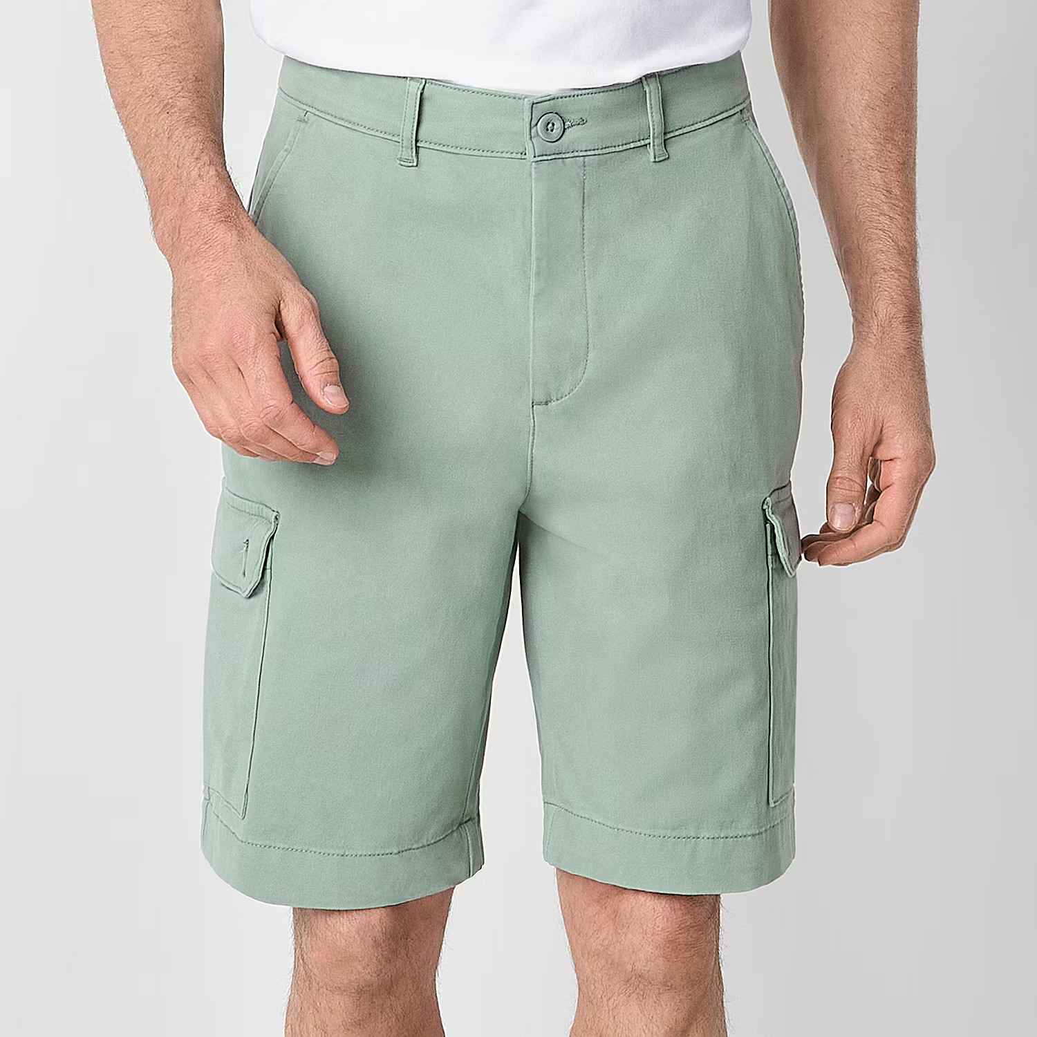 St Johns Bay 10″ Inseam Cargo Shorts, Jadestone Green, Comfort Stretch, Size 34