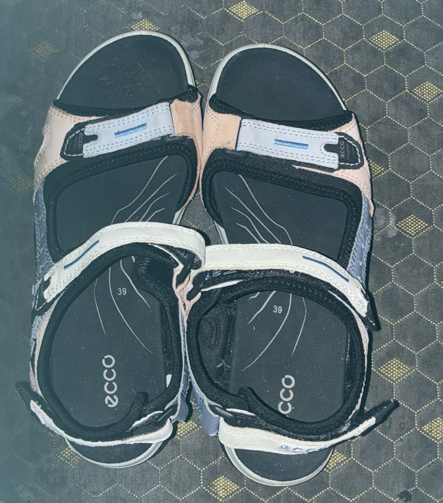 ECCO Women’s Strappy Sport Sandals Hook & Loop Adjustable EU 39 Black Pink