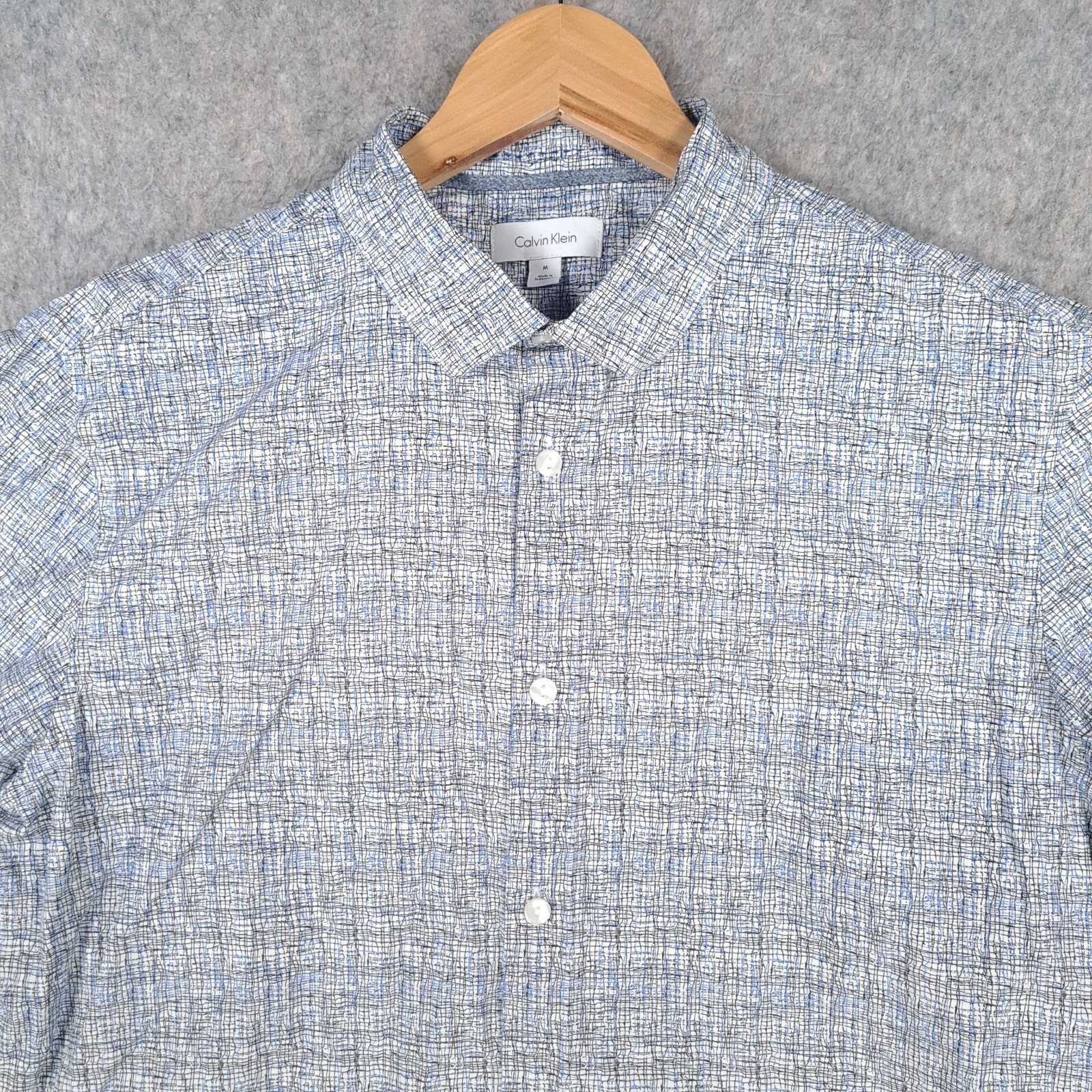 Calvin Klein Shirt Mens Medium Blue White Black Smart Casual Preppy USA Top