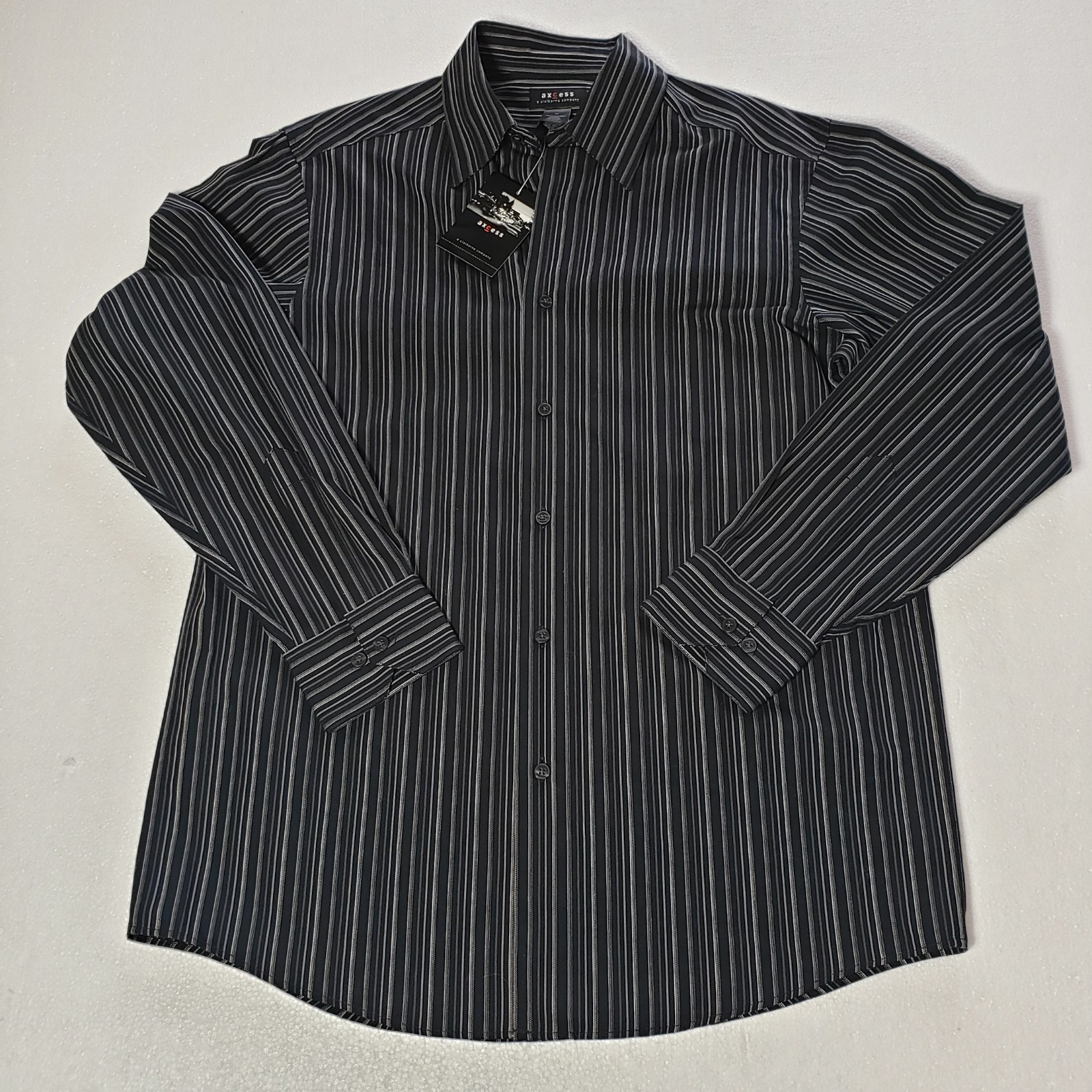 NEW Men’s Axcess Essentials, Black and Gray Striped Long Sleeve Shirt, Size Med.