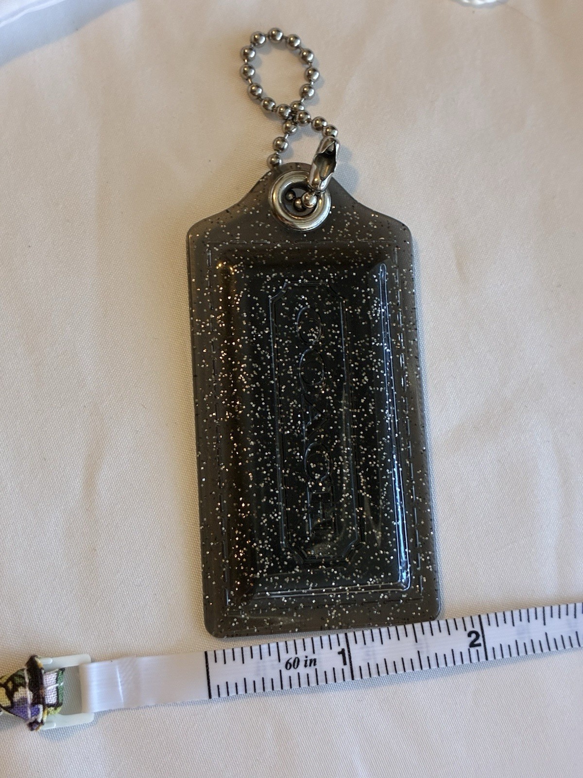 Coach Black Silver Glitter Transparent Resin Hang Tag Bag Charm