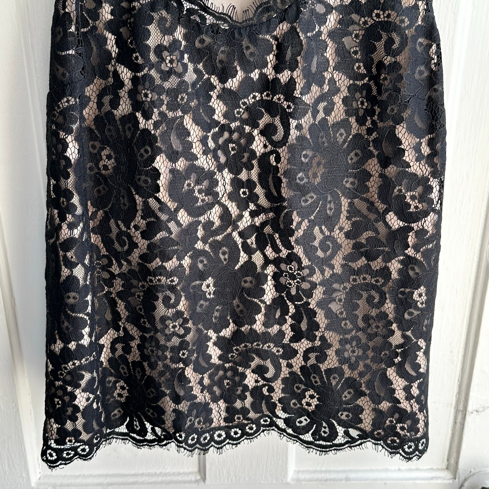 Joie Cina Black Nude Lace Scoop Neck Sleeveless Top