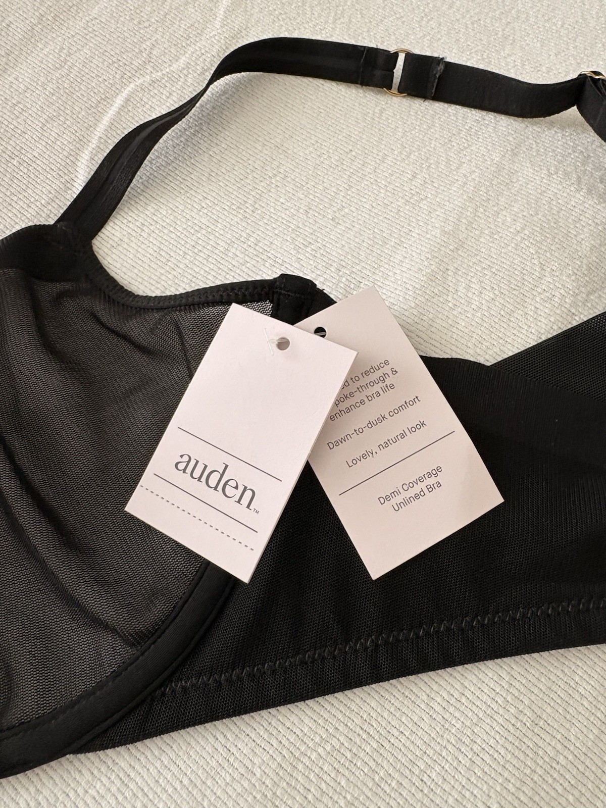 AUDEN Black Mesh Unlined Underwire Bra – Size 36D – Demi Coverage -NEW