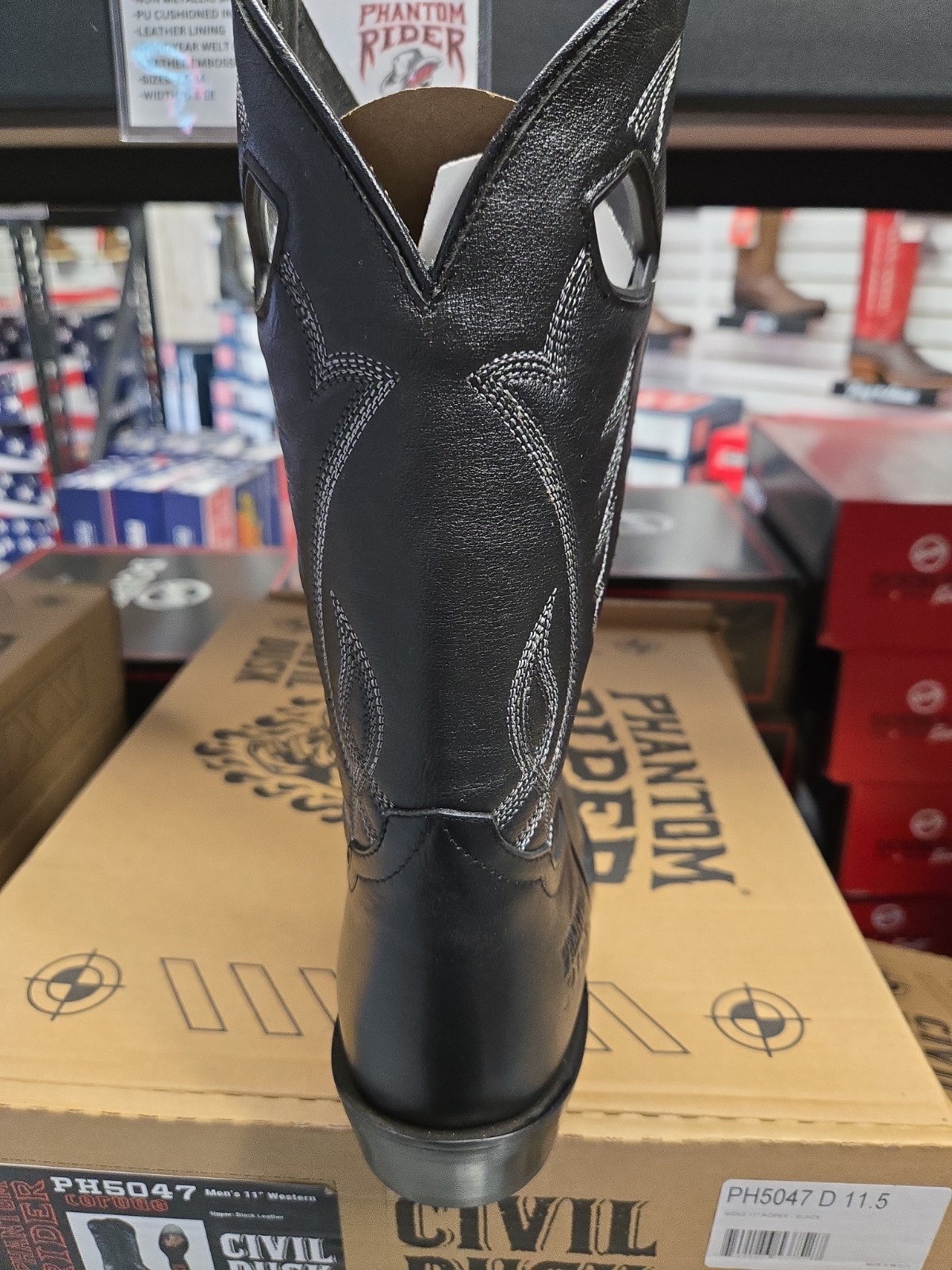 PH5047 8.0D PHANTOM RIDER BY DOUBLE H 11″ BLK LEATHER ROPER BOOTS NEW IN BOX
